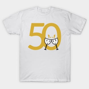 50th Birthday Large Numbers and Cute Wine Glasses T-Shirt